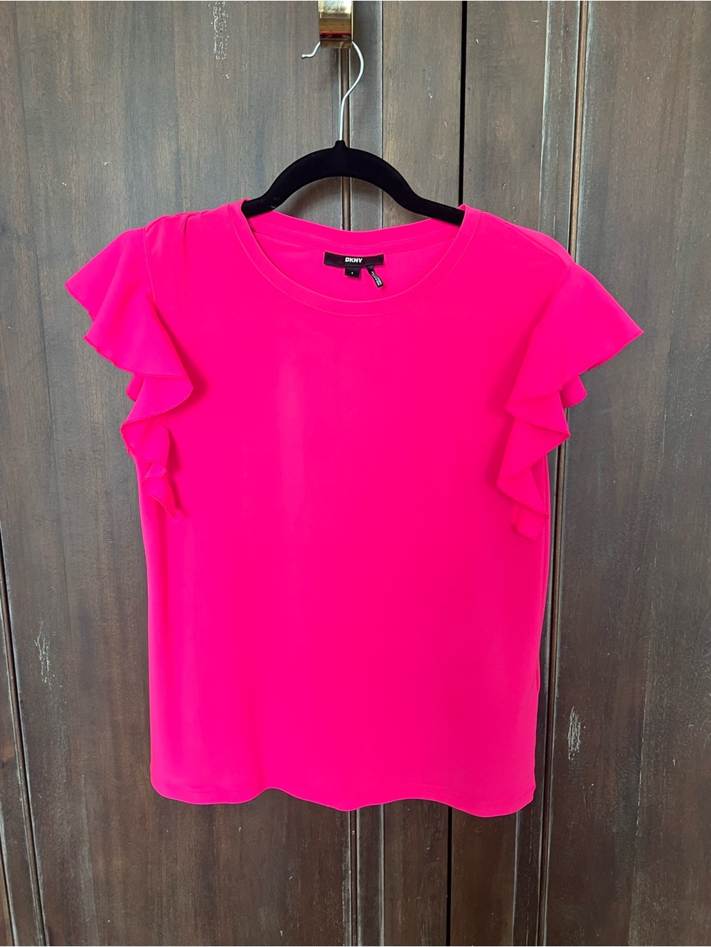 DKNY Hot Pink Ruffle Sleeve Tee